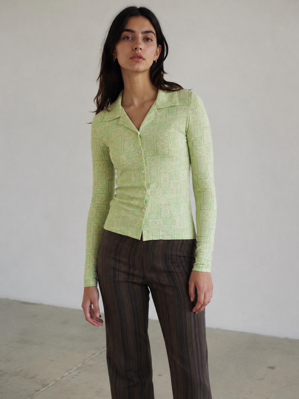 PALOMA WOOL Lime Green Paisley Print Button Front NAS SHIRT size L